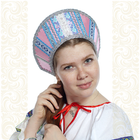 Кокошник Ася, светло-розовый в серебре