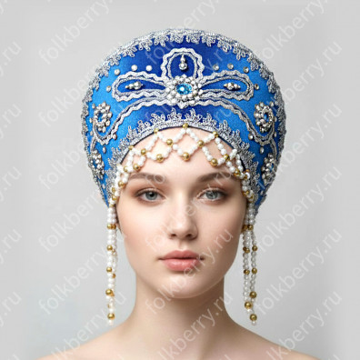 Кокошник Отрада, синий с серебром- фото 1