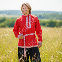 Косоворотка Русич, красный габардин