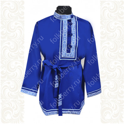 Косоворотка Русич, синий габардин с белым цветом- фото 1