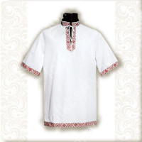 Рубаха Истоки, белый лен с красным