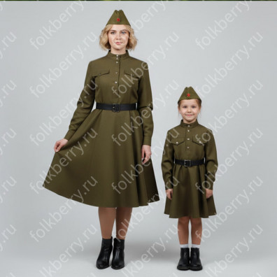 Платье Солдатка, габардин, хаки- фото 1